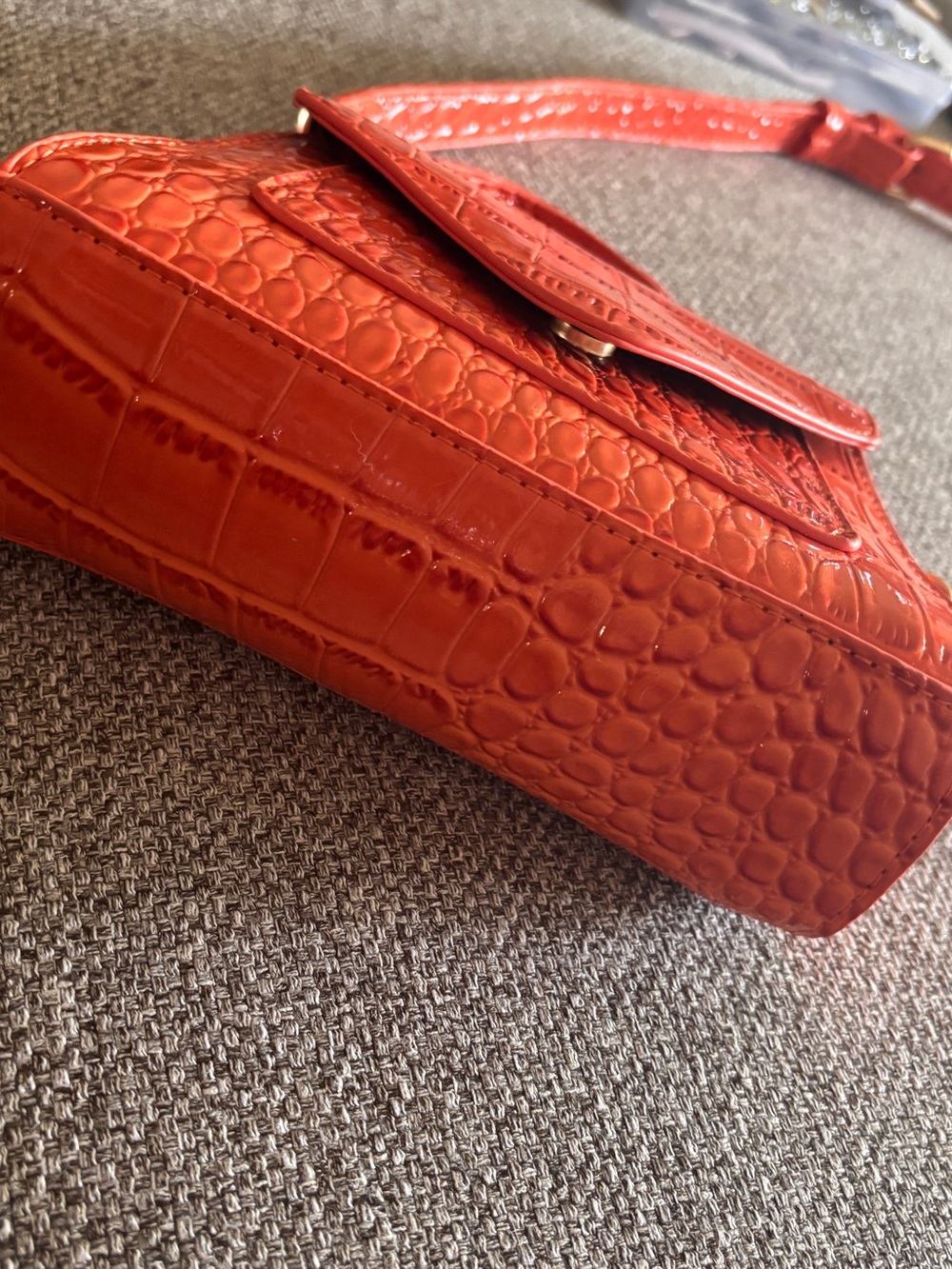 Orange Croc-Embossed Top Handle Mini Bag - Like New - Picture 3 of 5